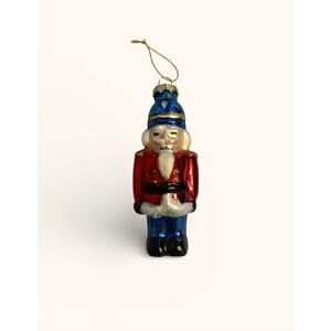 Vintage Nutcracker Soldier Glass Christmas Ornament 4”
